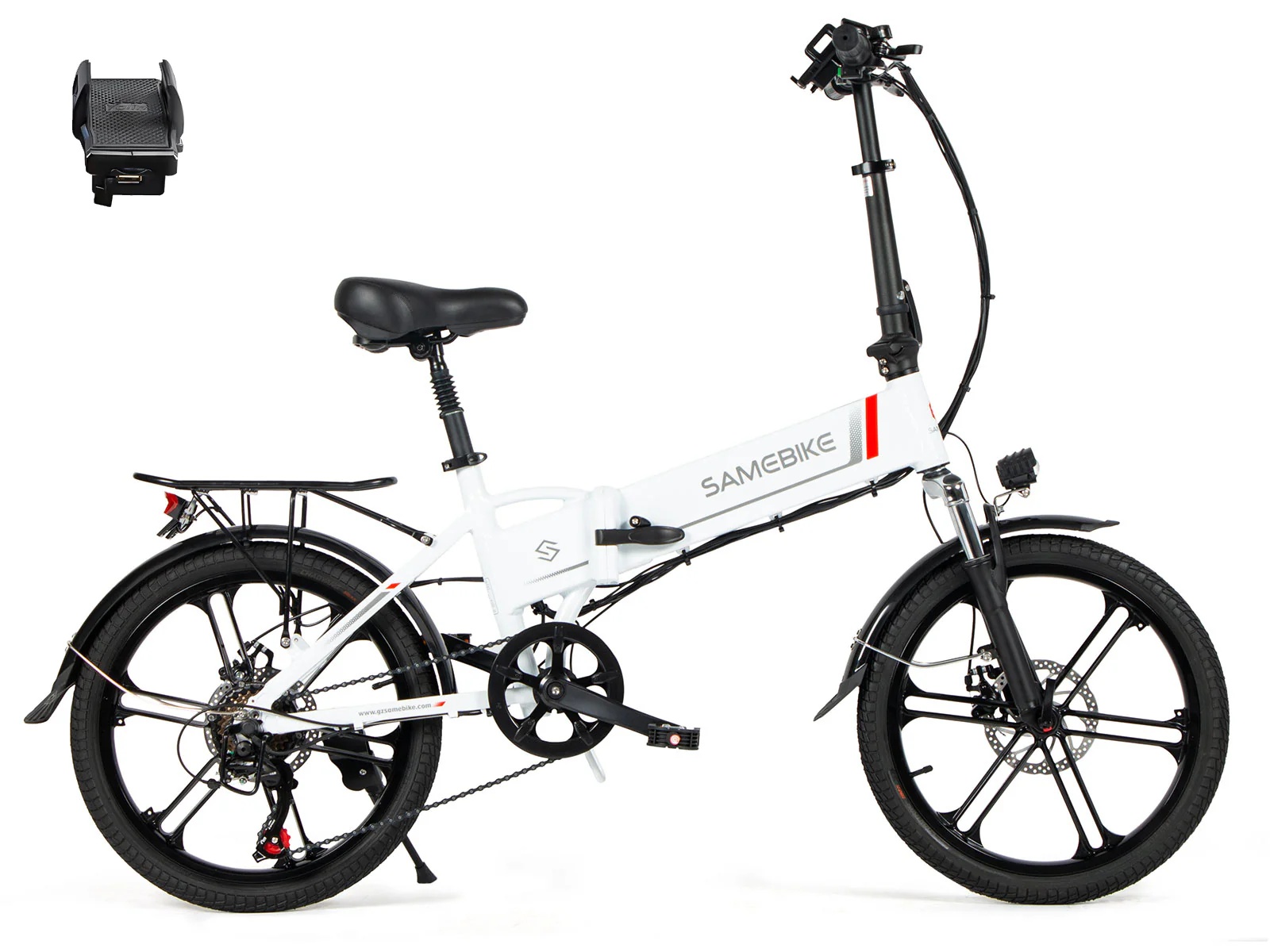 Sepeda listrik lipat Samebike 20LVXD30 warna putih, foto resmi Samebike